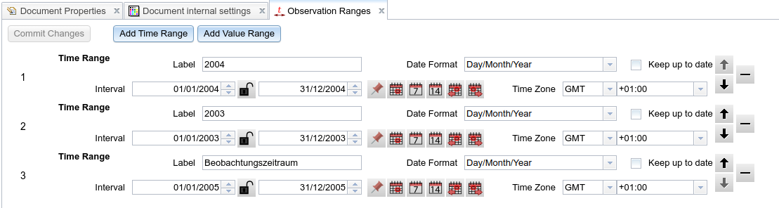 Observation ranges tab